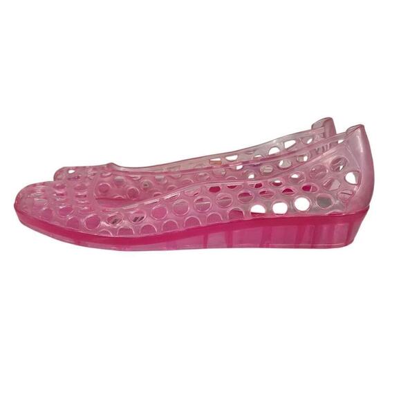 White Mountain Pink Jelly Shoes Polka Dot Cut Outs Small Wedge Heel Sz 9 - Picture 6 of 9